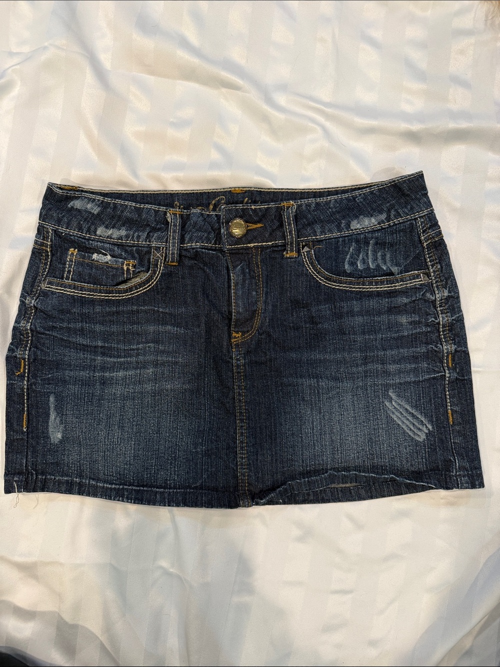 Candie's Dark Blue Distressed Denim Mini Skirt